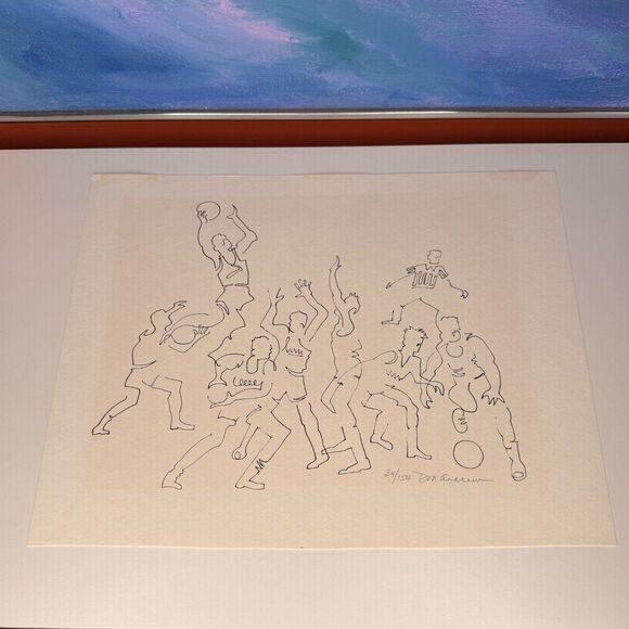 Basketball Line Art Lithograph by Tom Andrew Numbered Unframed Picasso Inspired - Picture 1 of 8